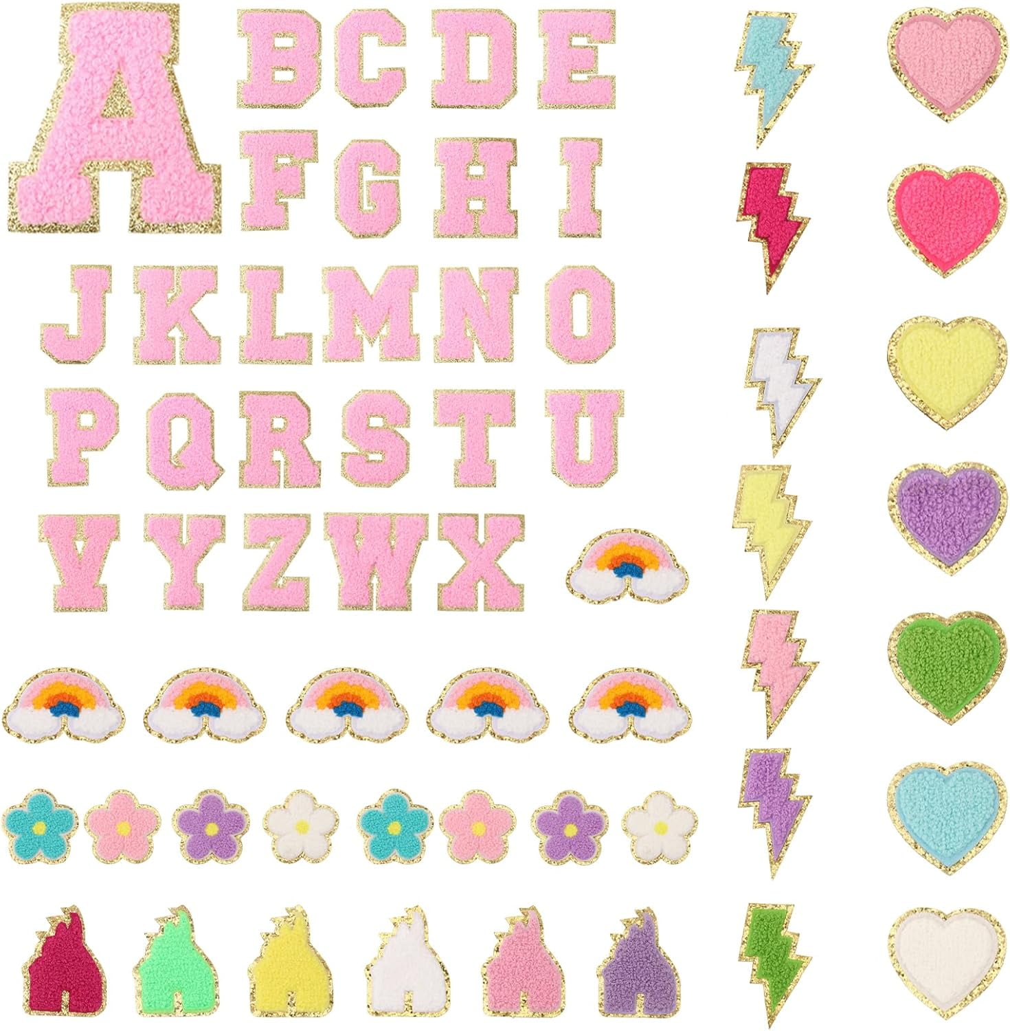 60 Pcs 6 Styles Heart Flower Rainbow Erembroidered Patch Sticker for Clothing Castle Polyester Embroidery Applique Patch Letter Iron On Patches for Jeans Jacket Clothes Sewing Mixed Color