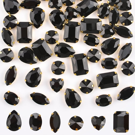 60 Pcs 6 Styles Sew on Rhinestones with Claw, White Gold Bottom Acrylic Glass Sewing Gems Flat-Back Setting with 4 Holes for Craft, Clothes, Wedding Decorations