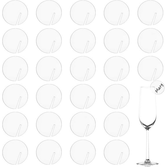 60 Pcs Acrylic Circle Drink Markers - 2 inch Clear Acrylic Champagne Glass Wine Tasting Party Tags Clear