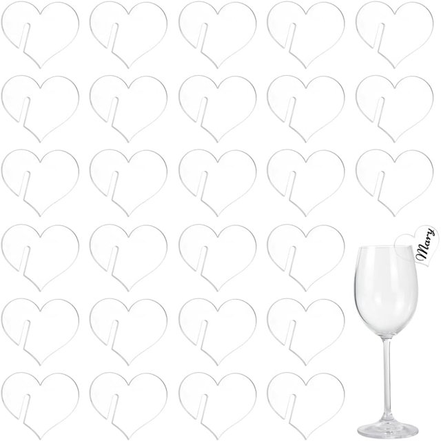 60 Pcs Acrylic Drink Tags Heart Shape Party Drink Tag 2x1.8 inch Clear