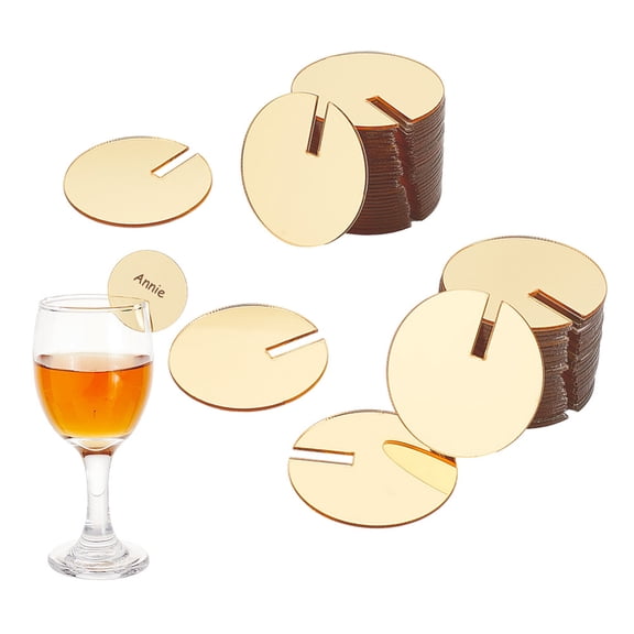 60 Pcs Acrylic Gold Round Drink Tags Party Drink Tag Drink Markers Blank Acrylic Tags Mirror Acrylic Disc Drink Tag