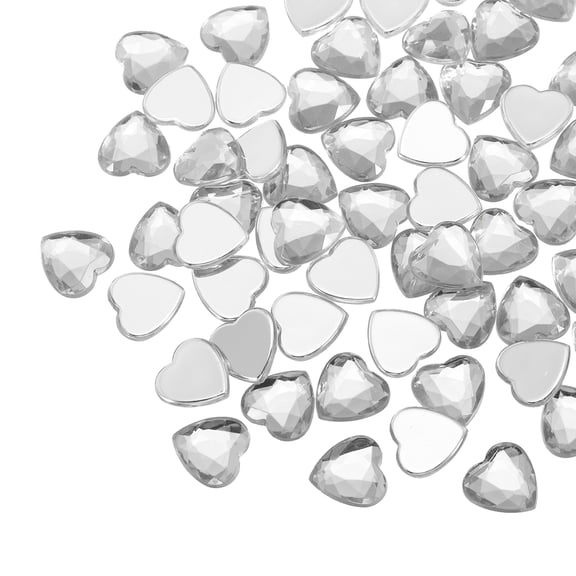 60 Pcs Acrylic Heart Rhinestone 12mm Flat Back Plastic Gems Jewelry Stickers for Craft Bead, Transparent White
