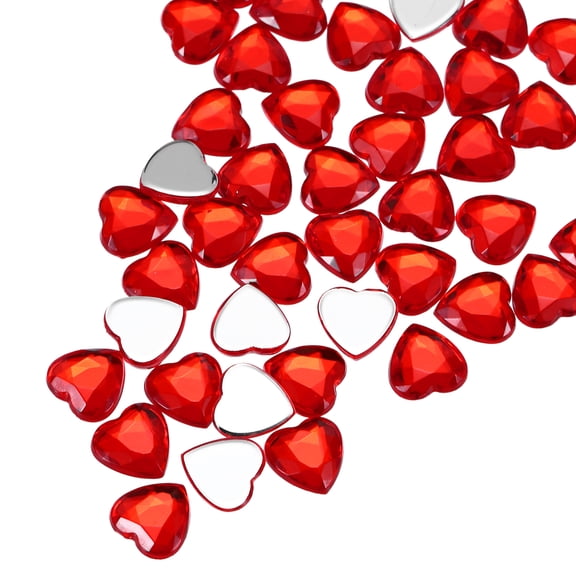 60 Pcs Acrylic Heart Rhinestone 8mm Flat Back Plastic Gems Jewelry Stickers for Craft Bead Face Painting Costume Jewelry Making, Dark Red