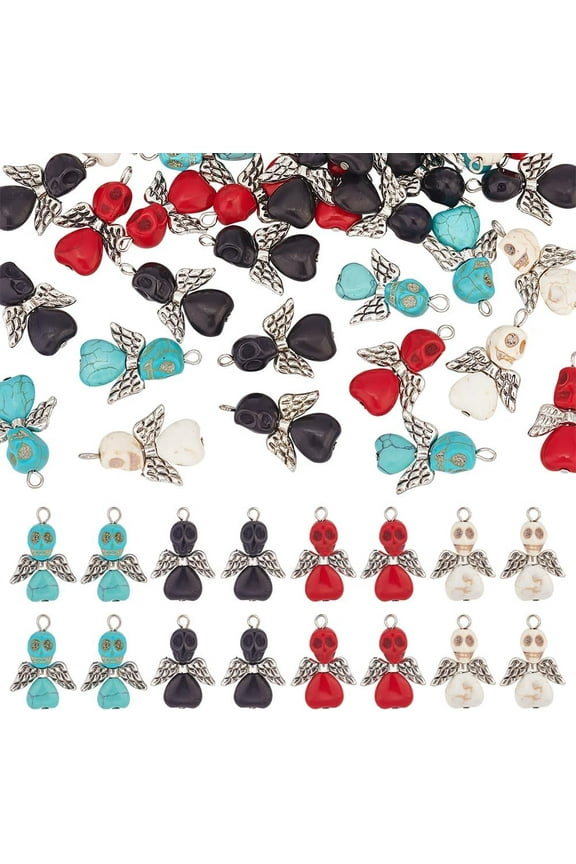 60 Pcs Angel Charms Dyed Turquoise Fairy Pendant CCB Plastic Wings Platinum Tone Iron Loops for Bracelet Necklace Jewelry Making DIY Craft Accessorie