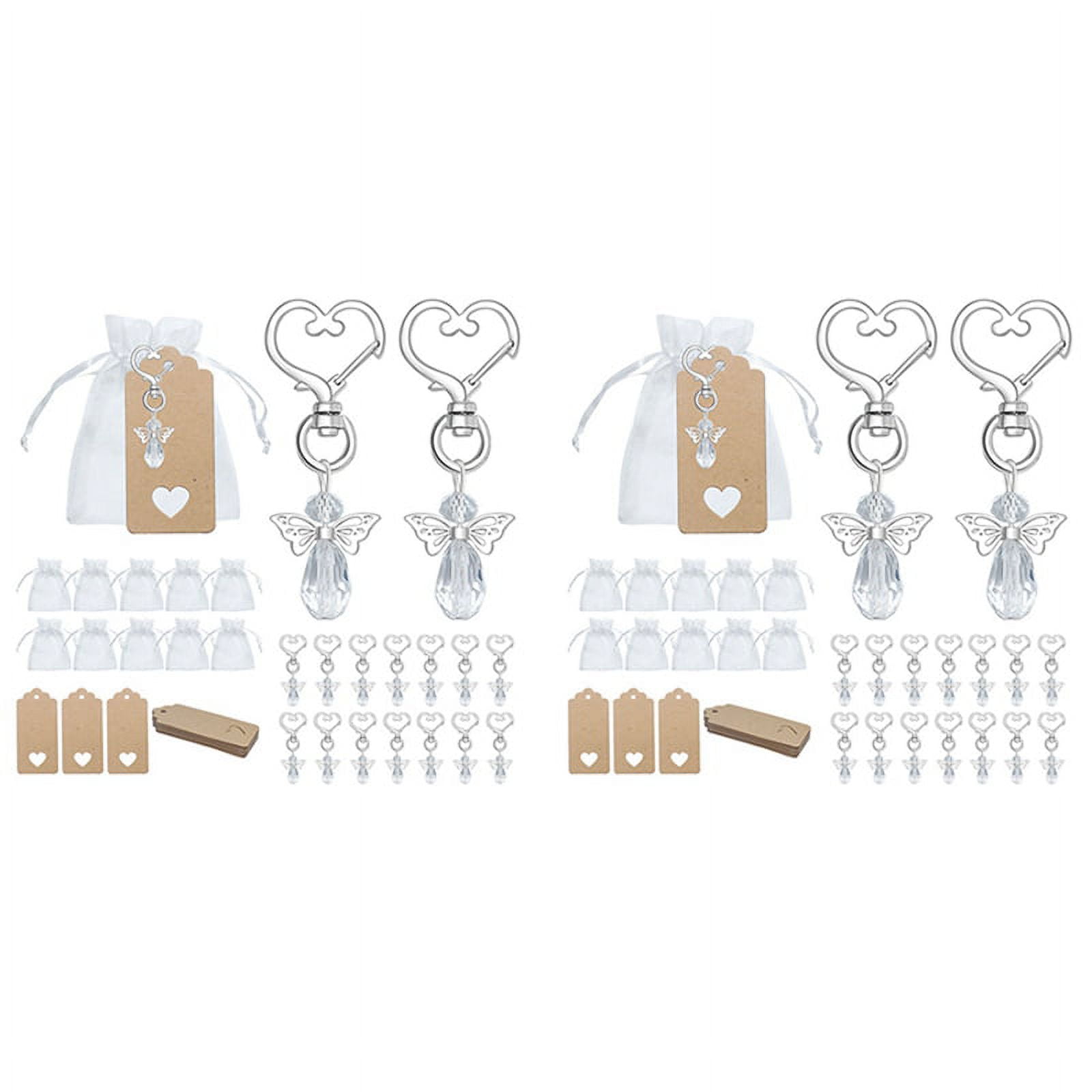 60 Pcs Angel Keychain Souvenir Wedding Gifts Baby Shower Favor Gifts Set with Tag Drawstring Candy Bag