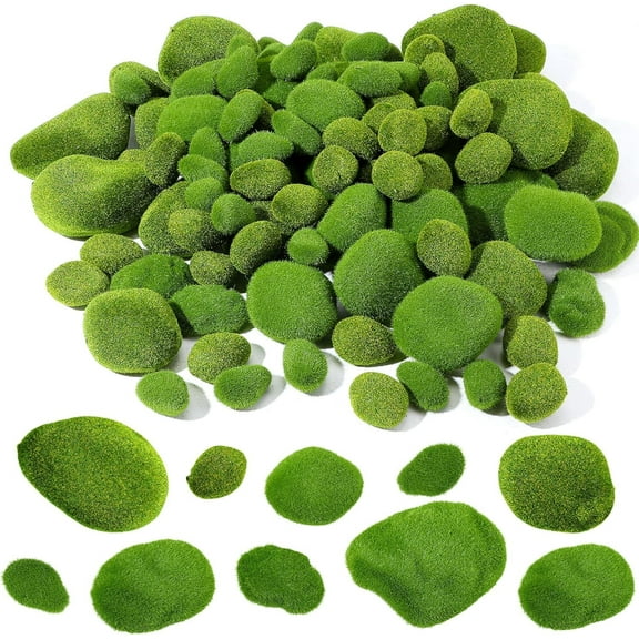 60 Pcs Artificial Green Moss Balls Faux Artificial Moss Rocks Decorative Covered Moss Stones Fake Green Moss Decor for Fairy Garden Potted Plants Landscaping Table Centerpiece Floral Decor (5 Size)