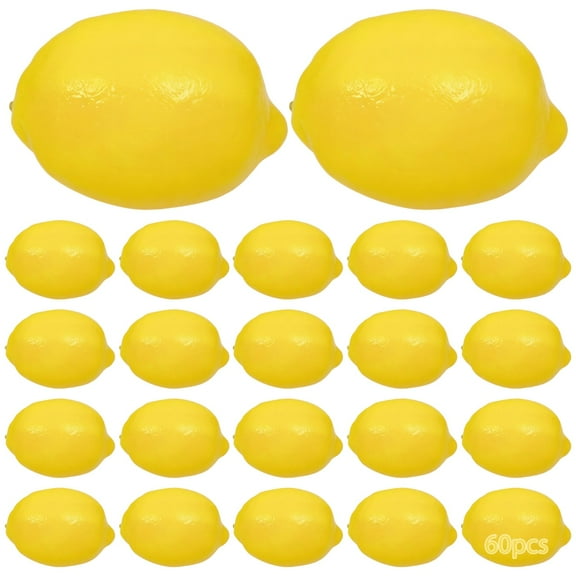60 Pcs Artificial Lemons for Decoration, Realistic Fake Fruit, Bright Yellow Plastic Lemons for Kitchen Home Decor, Party