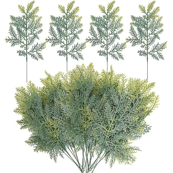 60 Pcs Artificial Pine Branches- 13.3" x 7" Christmas Faux Pine Needles Greenery Leaves- Fake Cedar Pine Twigs Stems Picks for Craft DIY Christmas Garland Wreath & Home Garden Decoration
