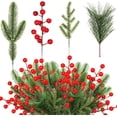 thumbnail image 1 of 60 Pcs Artificial Pine Needles Branches,Artificial Red Berry Stems Fake Greenery Pine Picks Christmas Red Berry Picks Holly Berries Branches Christmas Fake Tree Branches for DIY Garland Wreath, 1 of 7