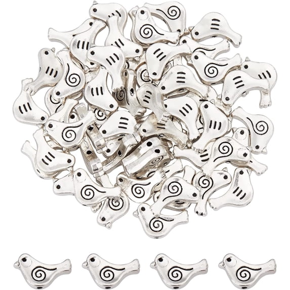60 Pcs Bird Head Loose Spacer Alloy Beads Tibetan Style Metal Spacer Beads Creative Connector Charm Beads Craft Supplies Charms for Bracelet Necklace Earrings Jewelry Making Antique Silver