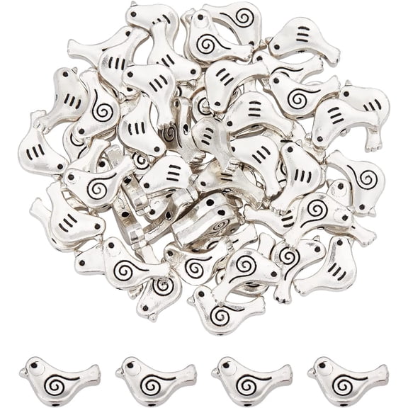 60 Pcs Bird Shape Loose Alloy Beads Tibetan Style Metal Spacer & Animal Charm Beads With Container for DIY handcrafting