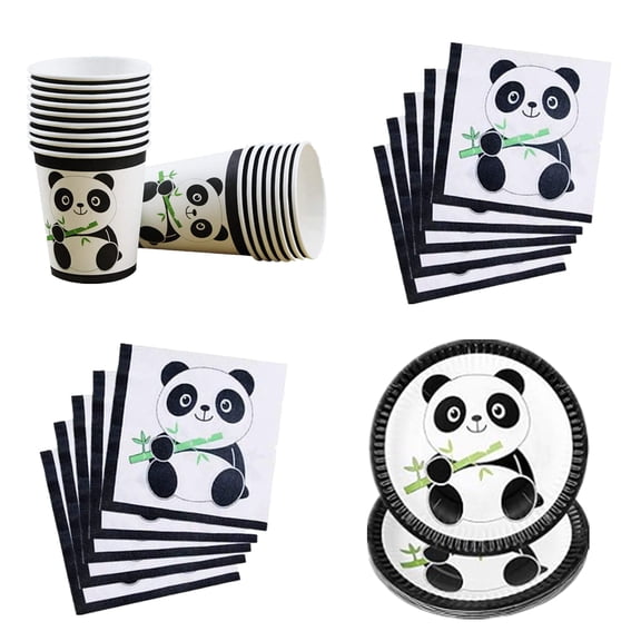60 Pcs Black White Panda Party Supplies, Disposable Tableware Set for Kids Baby Shower Birthday Decorations, Include Panda Plates Cups Paper Napkins, Serves for 20 Guests