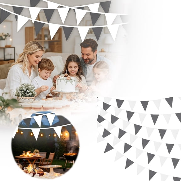 60 Pcs Black White Triangle Bunting Wedding Kids Birthday Home Outdoor Garden Hanging Festival