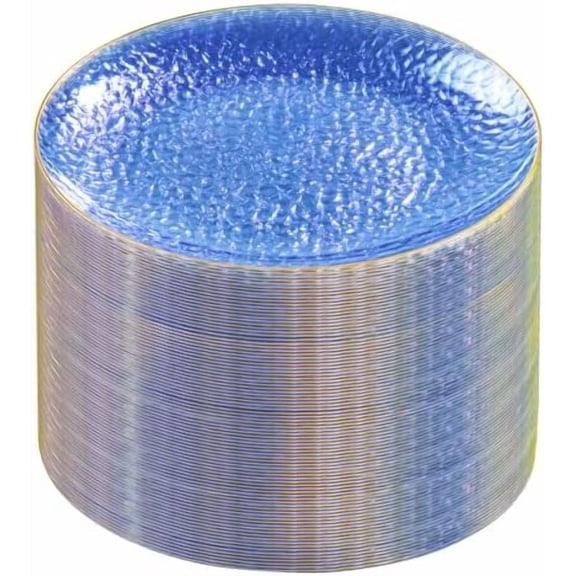 60 Pcs Blue Gold Plastic Plates, 10 inch Blue Plastic Dinner Plates, Hammer Pattern Design - Fancy Clear and Gold Disposable Plates Ideal for Party