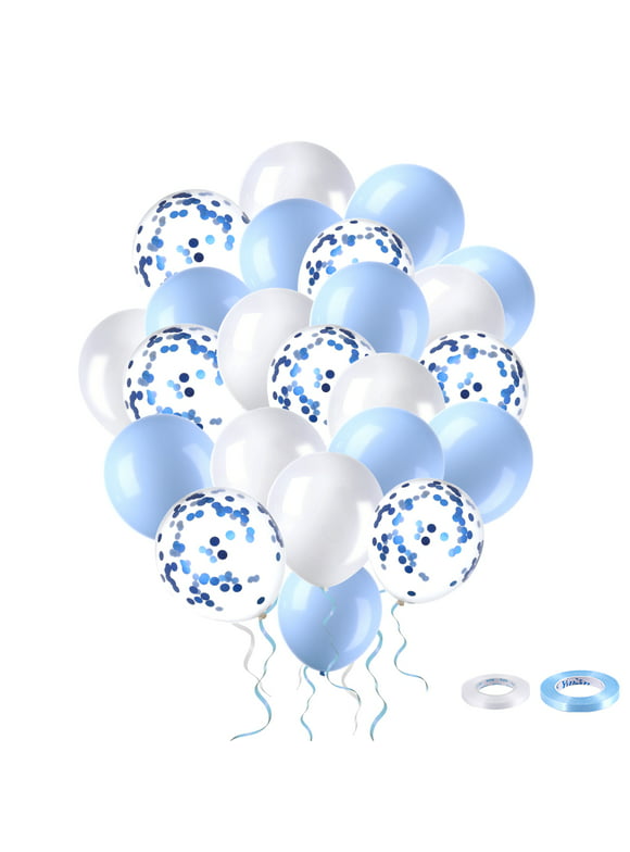 60 Pcs Blue and White Balloons, Royal Blue Confetti Balloons, Thickened Latex Balloons Decorations for Birthday, Party, Wedding, Anniversary, Graduation and Holiday