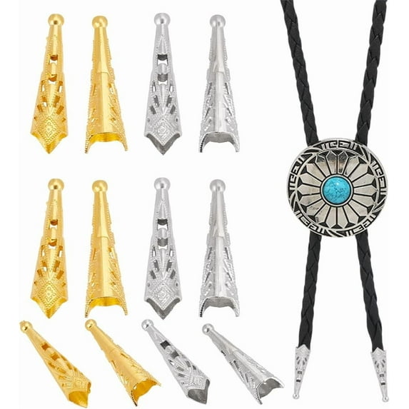 60 Pcs Bolo Tie Tips 2 Colos Alloy Replacement End Caps Cone Cord Ends Bolo Western Cowboy Tie Buckle for Bolo Tie Making Clothes Decor Jewellery Accessories