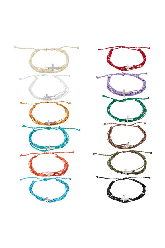 60 Pcs Bracelets Handmade Faith Woven String Bracelet Adjustable Alloy Woven Bracelets Hope Blessed String Bracelet for Women Men