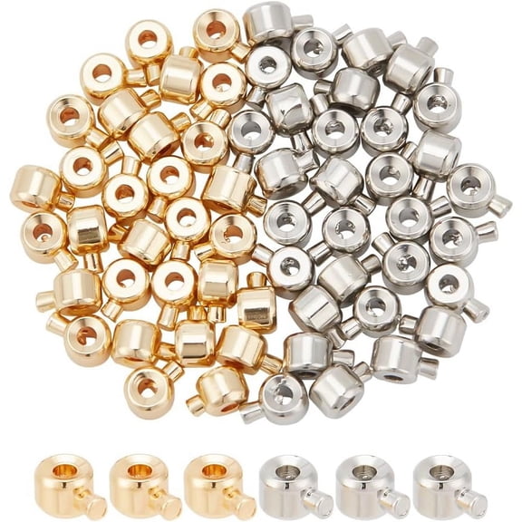 60 Pcs Brass Crimp Beads 2 Colors Real 14k Gold Plated Irregular Crimp Charms Long-Lasting Plated Spacer Rondelle Column Crimp Beads for Jewelry Findings Crafts DIY Mixed Color