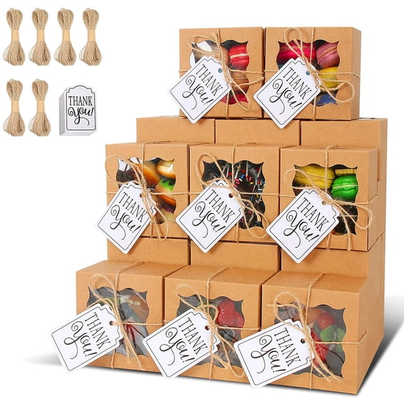 60 Pcs Brown Bakery Boxes with Window Individual Cupcake Boxes 4x4x2.5 Inches Cookie Boxes Kraft Paper Brown Gift Box for Pastries, Cookies, Pie, Donuts, Macaroon