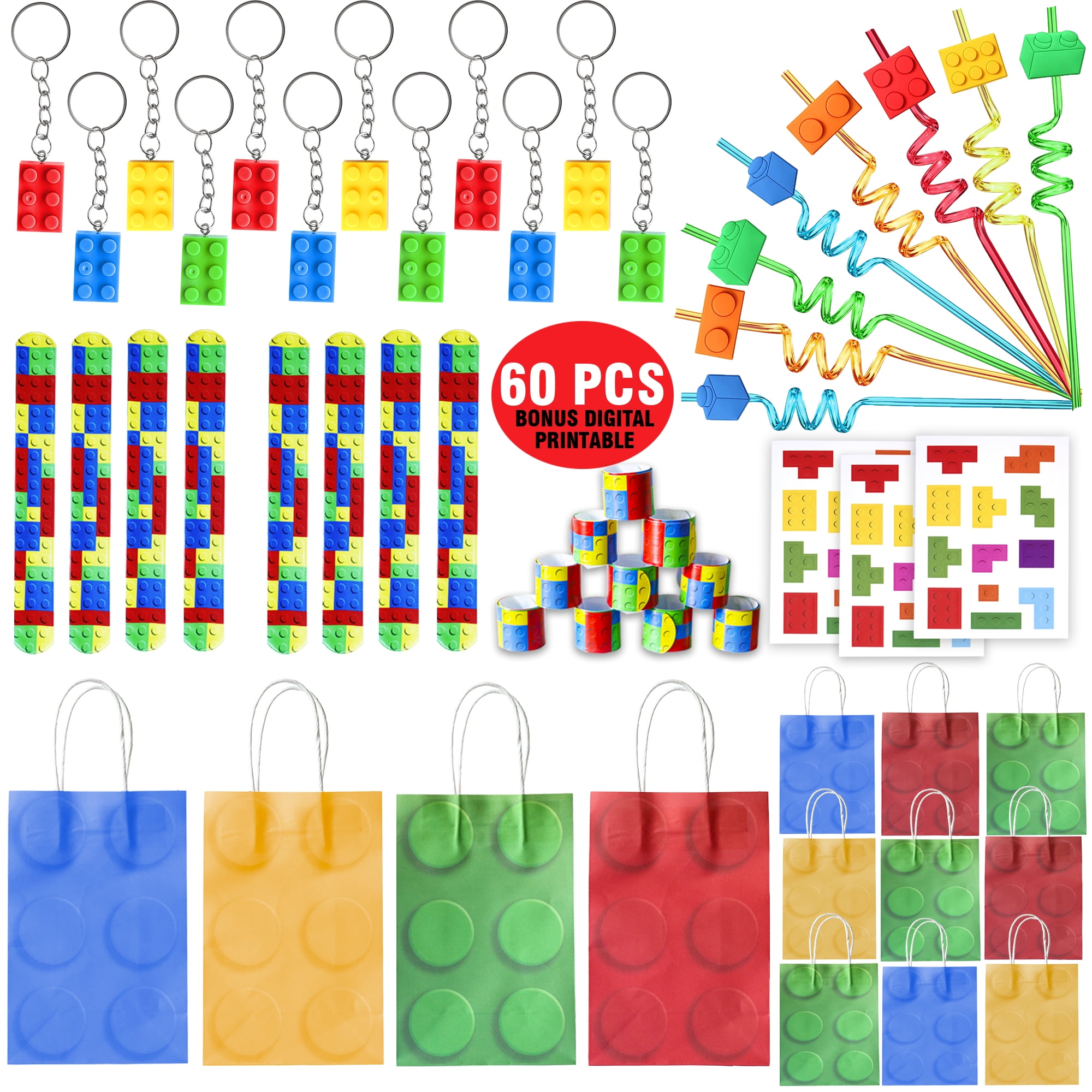 60 Pcs Building Blocks Party Favors For Kids, Set Of 12 Brick Style