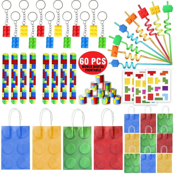 60 Pcs Building Blocks Party Favors For Kids, Set Of 12 Brick Style