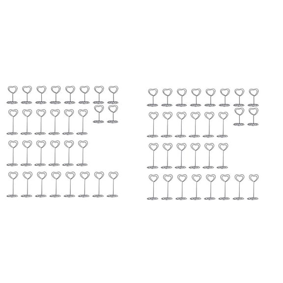 60 Pcs Card Holder Heart Shape Table Picture Stand Wire Tabletop Photo Menu Clips for Wedding Party Number,Silver