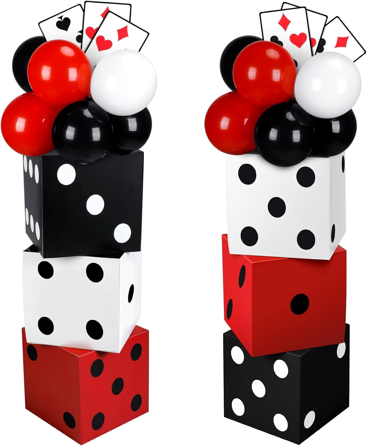 60 Pcs Casino Night Themed Party Decorations Set 6 Pcs 11 Inch Large Casino Dice Favor Boxes 6 Jumbo Poker Cards 48 Red Black White Balloon for Las Vegas Game Night Birthday Party Decor
