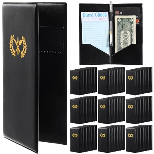 60 Pcs Check Presenters for Restaurants, Guest Bill Card Holders Restaurant Bill Book Tip Check Holders with Fork & Spoon Imprint Guest for Servers Waitress Waiter Bars Hotels