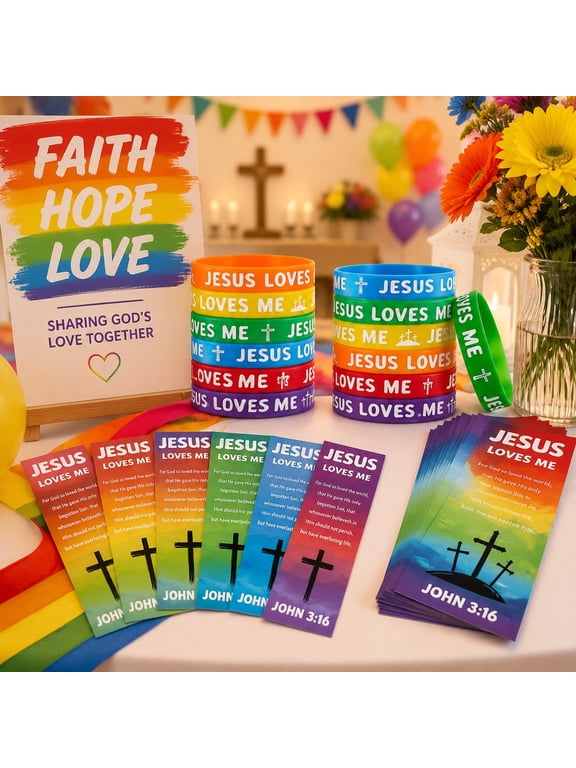 36 Pcs Christian Gifts Set, Jesus Loves Me Silicone Wristbands and Inspirational Bible Verse Bookmarks, Multicolor Religious Party Favors for Christmas Church Events Baptism