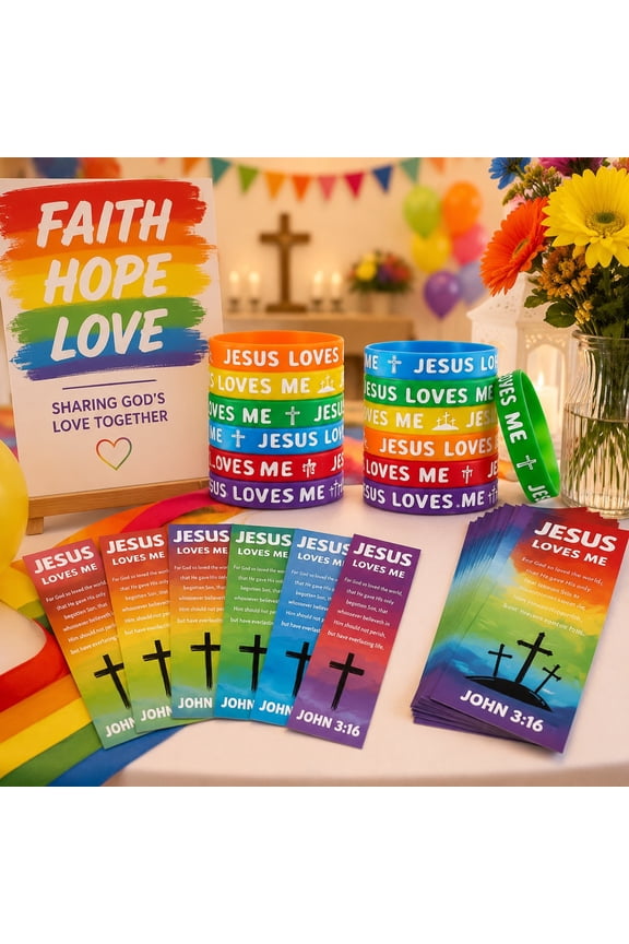 60 Pcs Christian Gifts Set, Includes 30 Jesus Loves Me Silicone Wristbands and 30 John 3:16 Inspirational Bookmarks, Multicolor Religious Party Favor for Church Event, VBS, Baptism, Sunday Activities