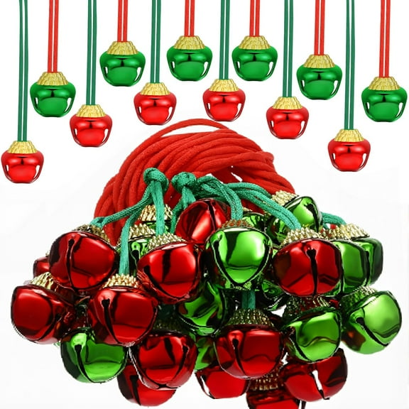 60 Pcs Christmas Bell Necklaces - Party Favors, Xmas Tree Ornaments, and Holiday Decorations for Christmas Party Supplies
