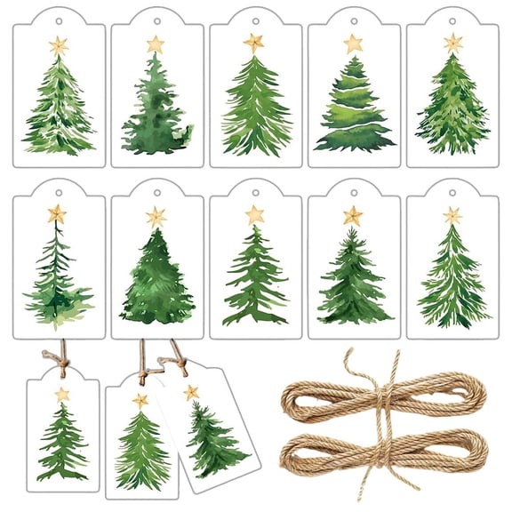 60 Pcs Christmas Paper Gift Tags Christmas Tree Tags with Rope Merry Christmas Holiday Hanging Labels Gift Tags for Xmas Winter Party Favor Decor