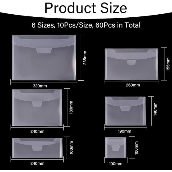 60 Pcs Clear Stamp and Die Storage Bag Pockets 6 Size Plastic Storage Pocket Plastic Stamp Seal Storage Envelopes Case for DIY Paper Card Scrapbooking Craft