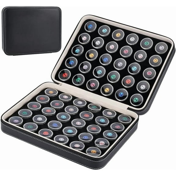 60 Pcs Closeable Gemstone Collection Storage Box with Foam Insert 1.2x0.6 Inch Plastic Gem Jars Display Tray Set for DIY