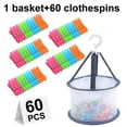 thumbnail image 1 of 60 Pcs Clothes Pegs with Peg Basket for Hanging Basket Box, Plastic Clothes Pins Heavy Duty Outdoor for Hanging Clothes,Colored Clothespins Clips ,Crafts Picture Clips Food,Camping, 1 of 11