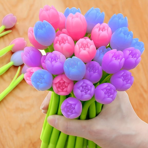 60 Pcs Color Changing Flower Pens, UV Sunlight Sensitive Tulip Gel Ink Pens Black 0.38mm, Novelty Creative Stationery for Office Home Decor, Party Favors, Mothers Day Gift