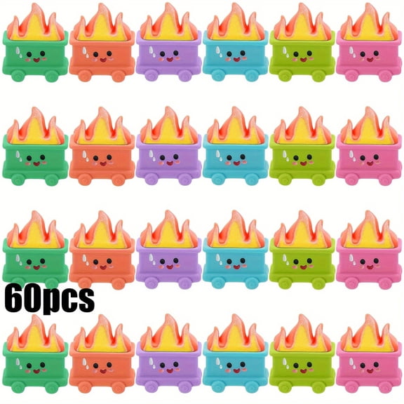 60 Pcs Colorful Dumpster Fire Desk Ornaments - Classic Color Trash Bin Fire Figurines, Durable Resin, Ideal for Office Decor, Staff Appreciation, Medical Volunteer Gifts, Fun Gifts for Coworkers