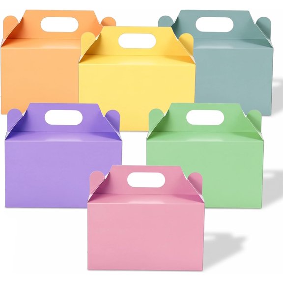60 Pcs Colorful Paper Candy Gift Gable Boxes, Pastel Goodie Box for Party Favors, 6 Colors Treat Containers Birthday Wedding Spring Easter Supplies, 5.9 x 3.5 3 Inches