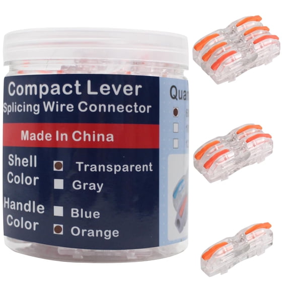 60 Pcs Compact Lever Splicing Wire Connectors,1 Conductor Inline Splicing Wire Connectors in Buckets Orange Handle Wire Connector Universal Use of Flexible and Solid Cables
