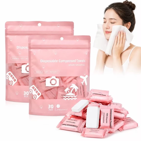 60 Pcs Compressed Towels,Disposable Face Towel,Ultra Soft Large Size Compressed Towel Tablets,Portable Cotton Coin Tissues,Soft Thick Expandable Towels for Travel,Home,Outdoor Activities1Pack/30Pcs
