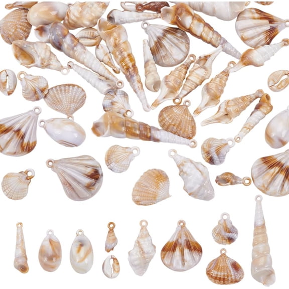 60 Pcs Conch Shell Pendants Wheat Color Imitation Shell Shape Charms Sea Scallop Beads with Loop Hole for DIY DIY Necklace Bracelet Crafts Jewelry Making Pendant Accessories