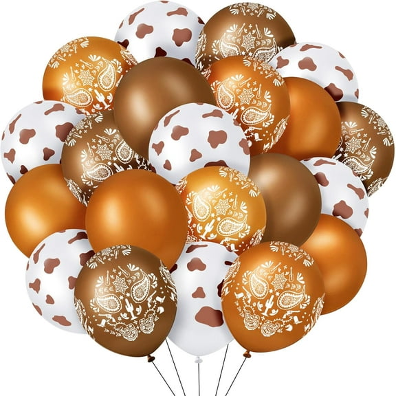 60 Pcs Cowgirl Cow Balloons 12 in Bandana Cow Animal Print Balloons Western Cowgirl Party Decorations for Baby Shower Birthday Party Supplies(Cowboy Brown)
