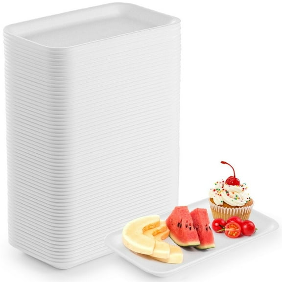 60 Pcs Crafts Foam Trays, White Foam Supermarket Disposable Poultry Meat Fruit Trays, BBQ Grill Roast Food Plates, Rectangle DIY Craft Painting Trays for School Printmaking DIY Handicraft