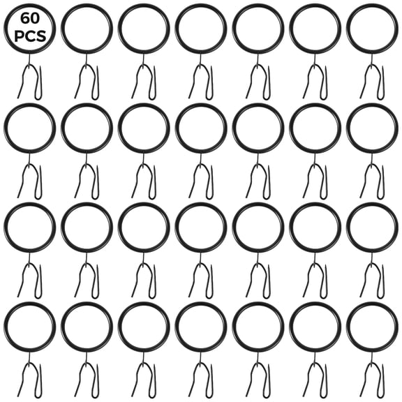 60 Pcs Curtain Rings With Hooks, Black Metal Drapery Clips, Heavy Duty Hanging Rings For Window Curtains, Shower Curtains, Roman Style Ring Clips With Eyelets