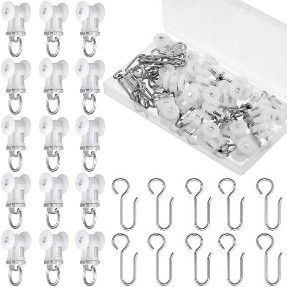 60 Pcs Curtain Track Roller Hooks, Stainless Steel Ceiling Gliders, 1.57 Inch, Smooth Rolling, Rustproof, Drapery Accessories for Window Curtain Tracks