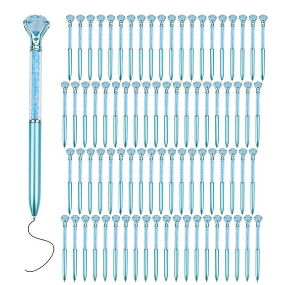60 Pcs Cute Ballpoint Pens Bulk,1.0mm Medium Point Blue Ink Pens,Crystal Diamond Pen for Journaling,Blue