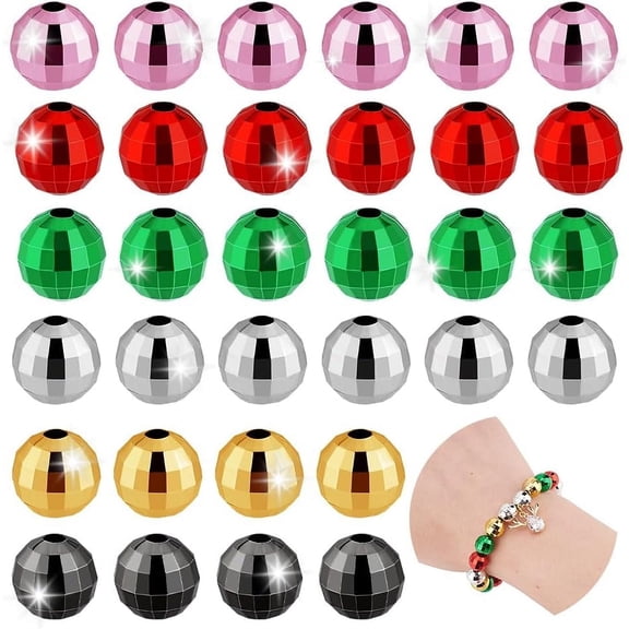 60 Pcs Disco Ball Beads 6 Colors 10mm Reflective Faceted Mirrorball Bead Acrylic Mini Disco Ball Round Loose Spacer Beads for Crafts Bracelet Necklace Earring DIY Jewelry Making