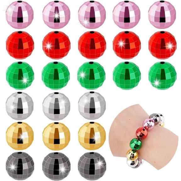 60 Pcs Disco Ball Beads 6 Colors 16mm Reflective Faceted Mirrorball Bead Acrylic Mini Disco Ball Round Loose Spacer Beads
