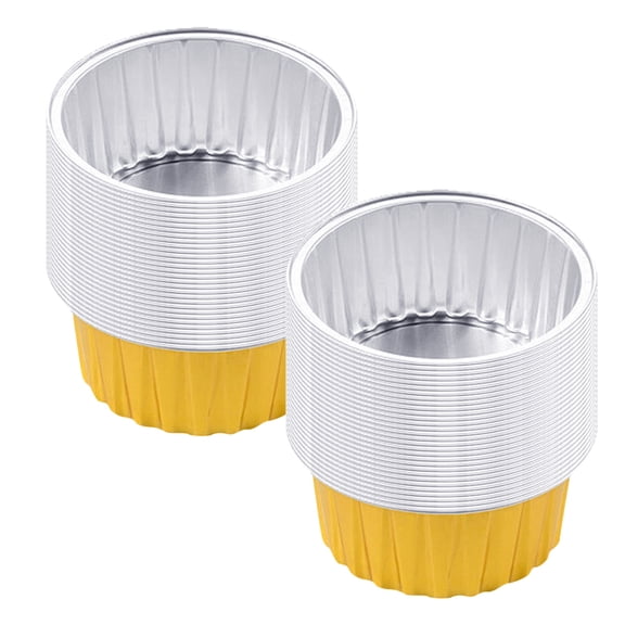60 Pcs Disposable Ramekins 5 oz Gold Mini Aluminium Foil Baking Cups, Creme Brulee Cupcake Liners Dessert Cheesecake Pans Flan Molds Tin Cups for Party Favor Birthday, Bakeware, Gold