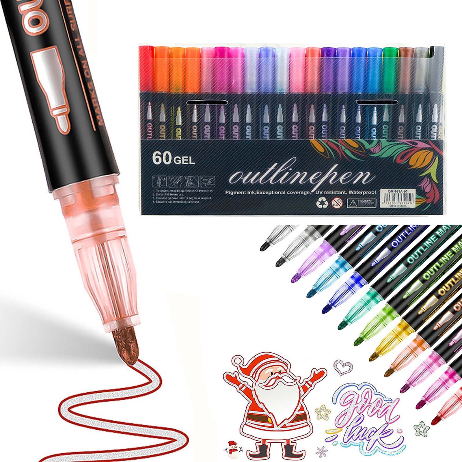 60 Pcs Double Line Outline Markers, Glitter Pens for Guest Book Signing, Painting & Highlighting, 0.5 fl oz (15ml) Each, Wedding DIY Art Supplies